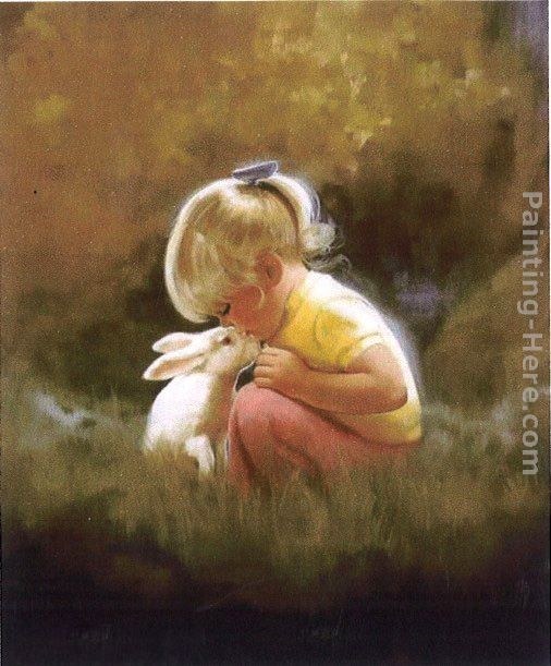 Unknown Artist Lovely little girl and rabbit